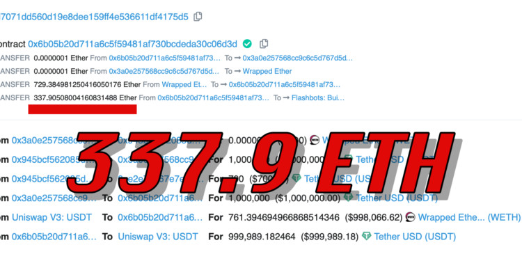 以太坊MEV机器人用338ETH Gas贿赂验证节点！套走百万USDT