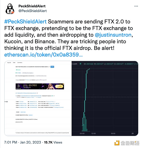 PeckShield：匿名黑客发行FTX 2.0 Token并包装成FTX官方空投-第1张图片-欧易下载